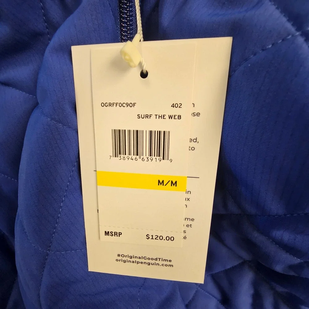 Original Penguin Mens Quilted Vest Surf The Web Blue OGRFF0C90F Size Medium NWT